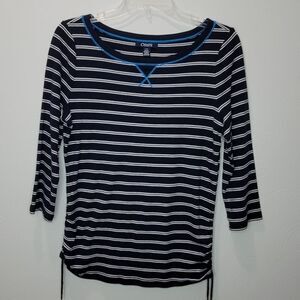 Chaps Striped 3/4 Sleev Top